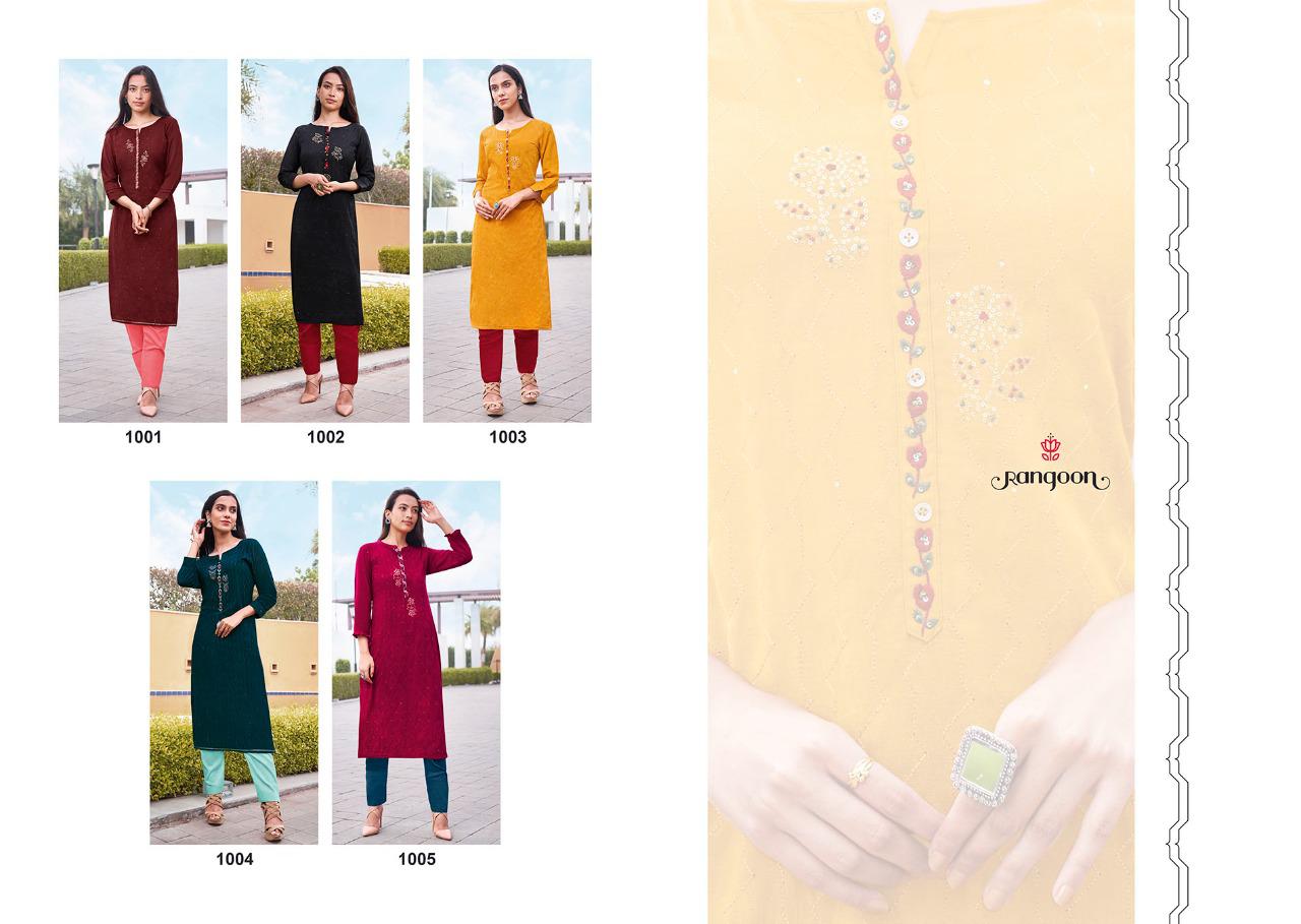 Rangoon Punch Ethnic Wear Rayon Worked Designer Kurti Collection